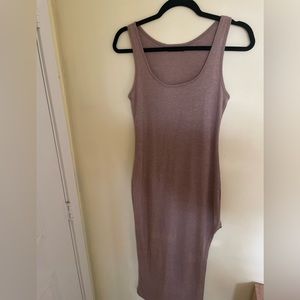 Brown/ tan tank maxi dress with slit on side of leg